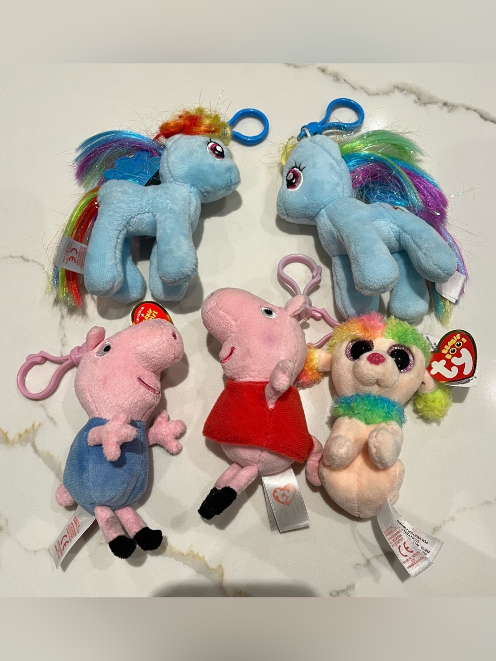Ty Plush Keychain Bundle My Little Pony Peppa Pig & Rainbow Beanie Boos
